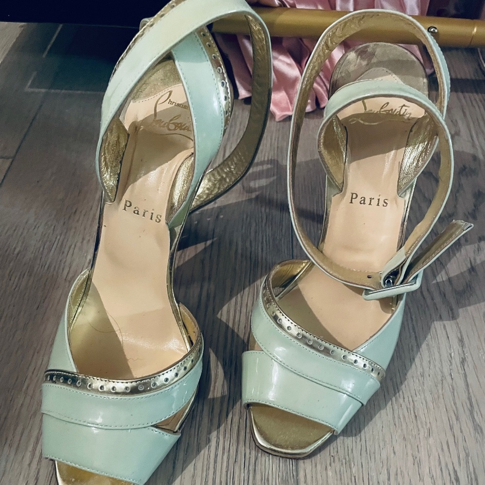 Christian Louboutin Mint/Gold Escatin Ankle Shoes